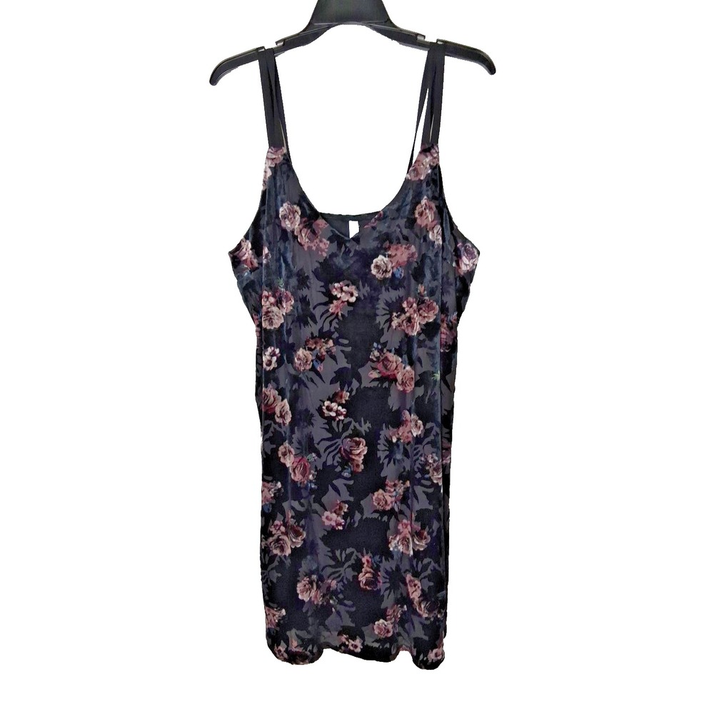 Xhilaration Black Floral Velvet‎ Burnout Slip Dress Sz 1X Lined Whimsigoth Fairy